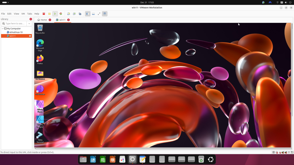 Windows 11 desktop within virtual machine with VPN enabled.