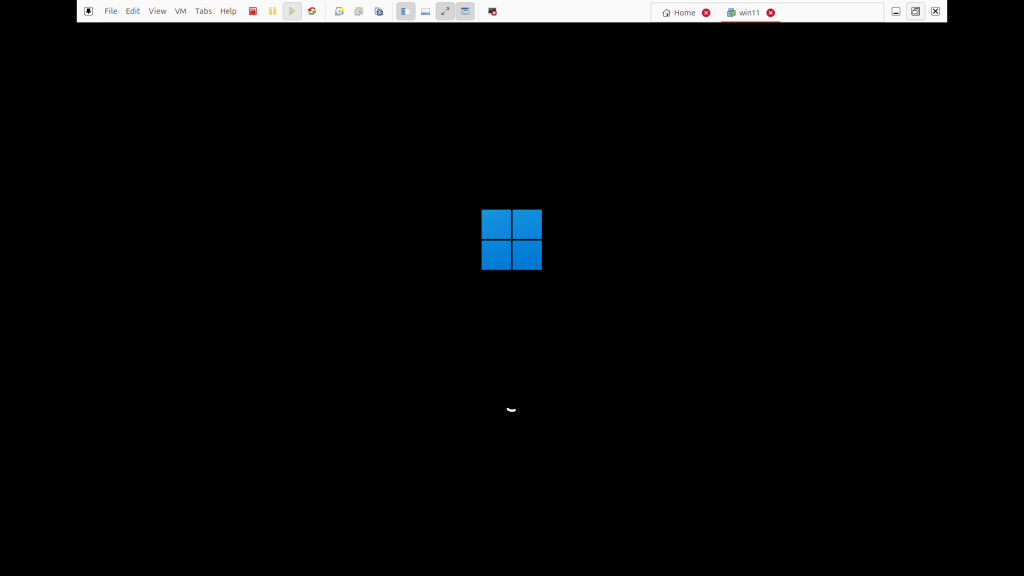 Windows 11 loading screen within VMWare Workstation Pro.